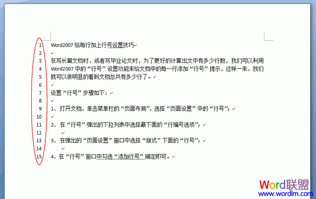 Word2007给每行加上行号设置技巧